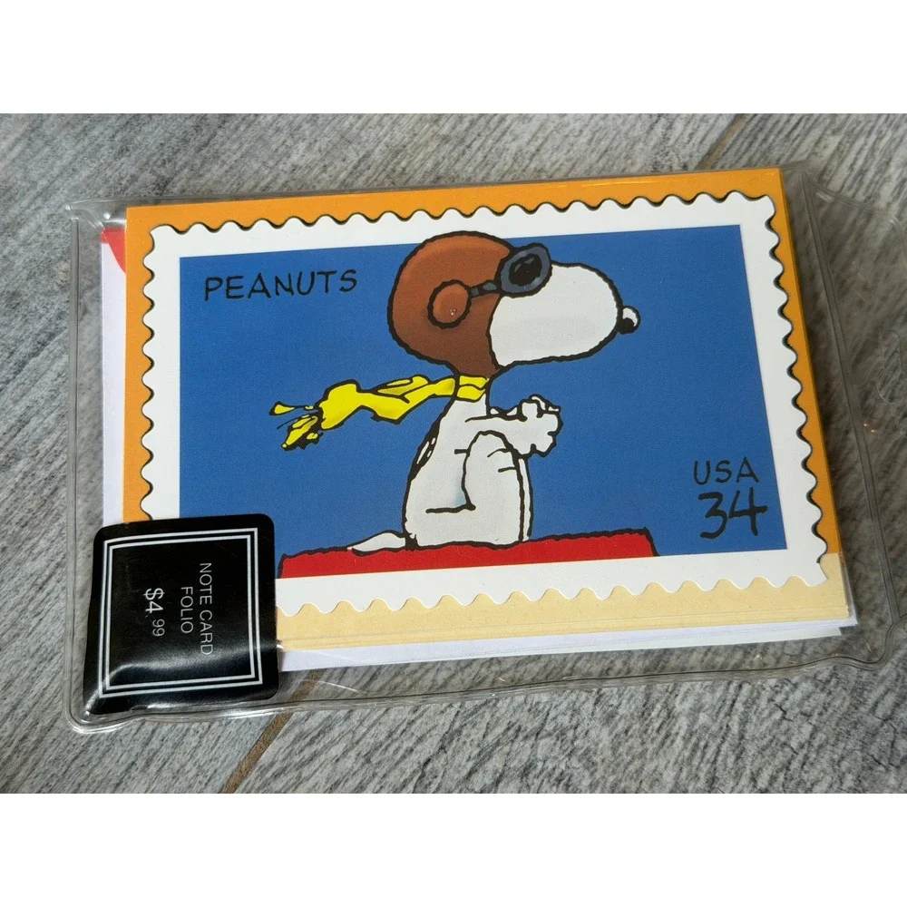 Hallmark Peanuts Note Card Folio Open Box Snoopy Flying Ace USPS 2001 Greeting